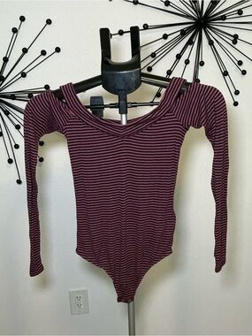 Express One Eleven Pink Navy Stripe Bodysuit Small